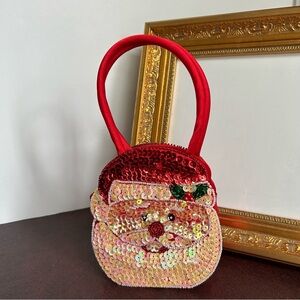 Vintage Red Satin with Sequins & Beads Santa Holiday Christmas Purse or Decor